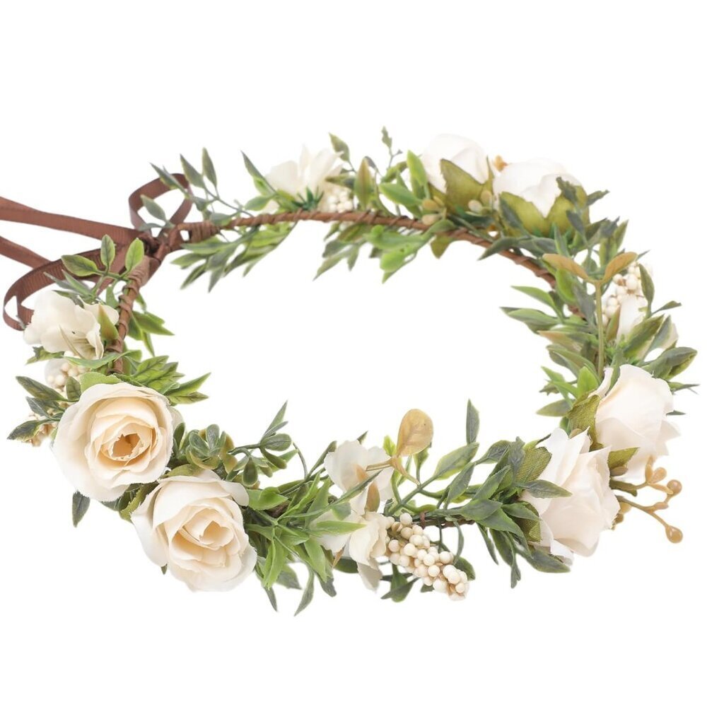 White Flower Crown Headband Handmade Fairy Floral Headpiece for Women Girls